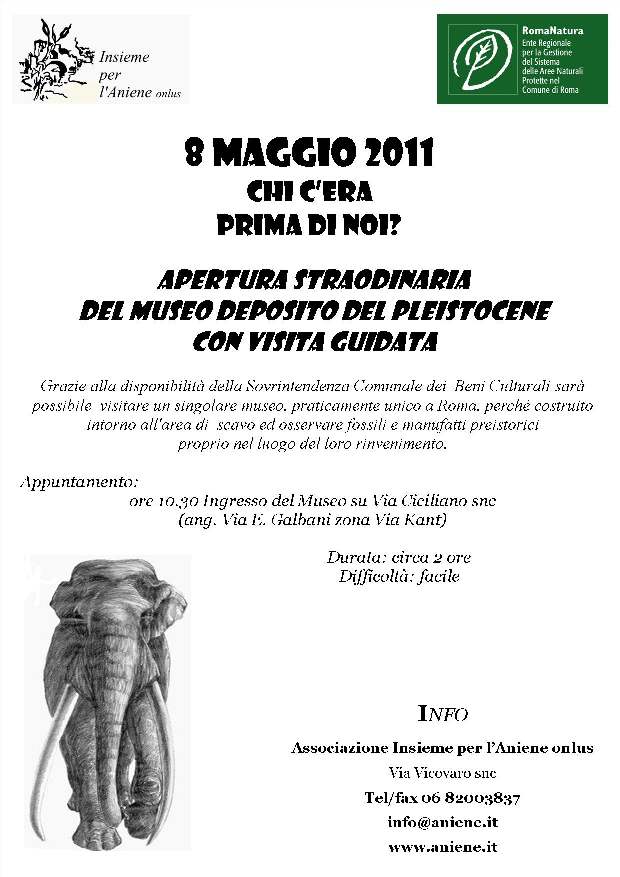 ANNULLATA 8 MAGGIO 2011 APERTURA STRAORDINARIA DEL MUSEO DEPOSITO DEL PLEISTOCENE