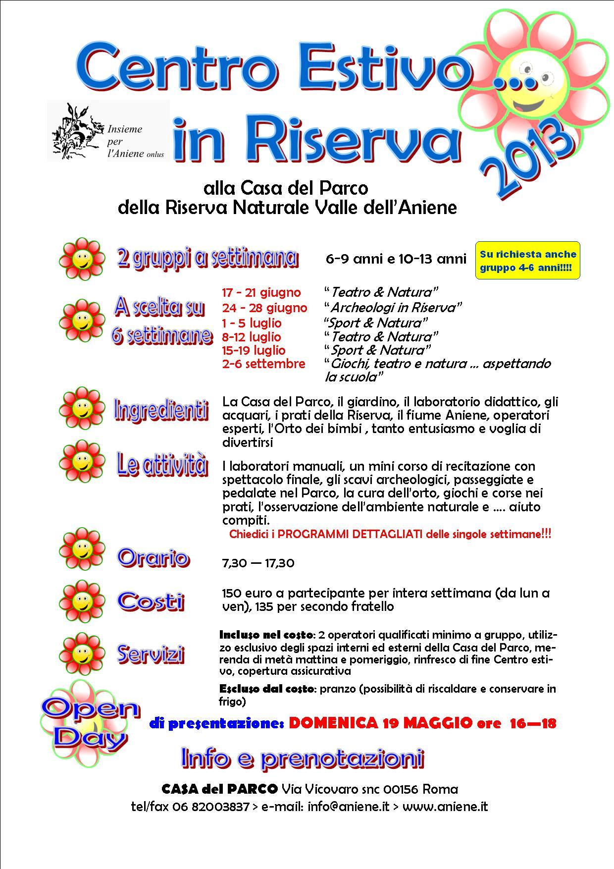 19 MAGGIO 2013-OPEN DAY "CENTRI ESTIVI IN RISERVA"